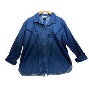 Vintage Nino Wong Womens Denim Shirt Jacket Size L Blue Button Up Long Sleeves